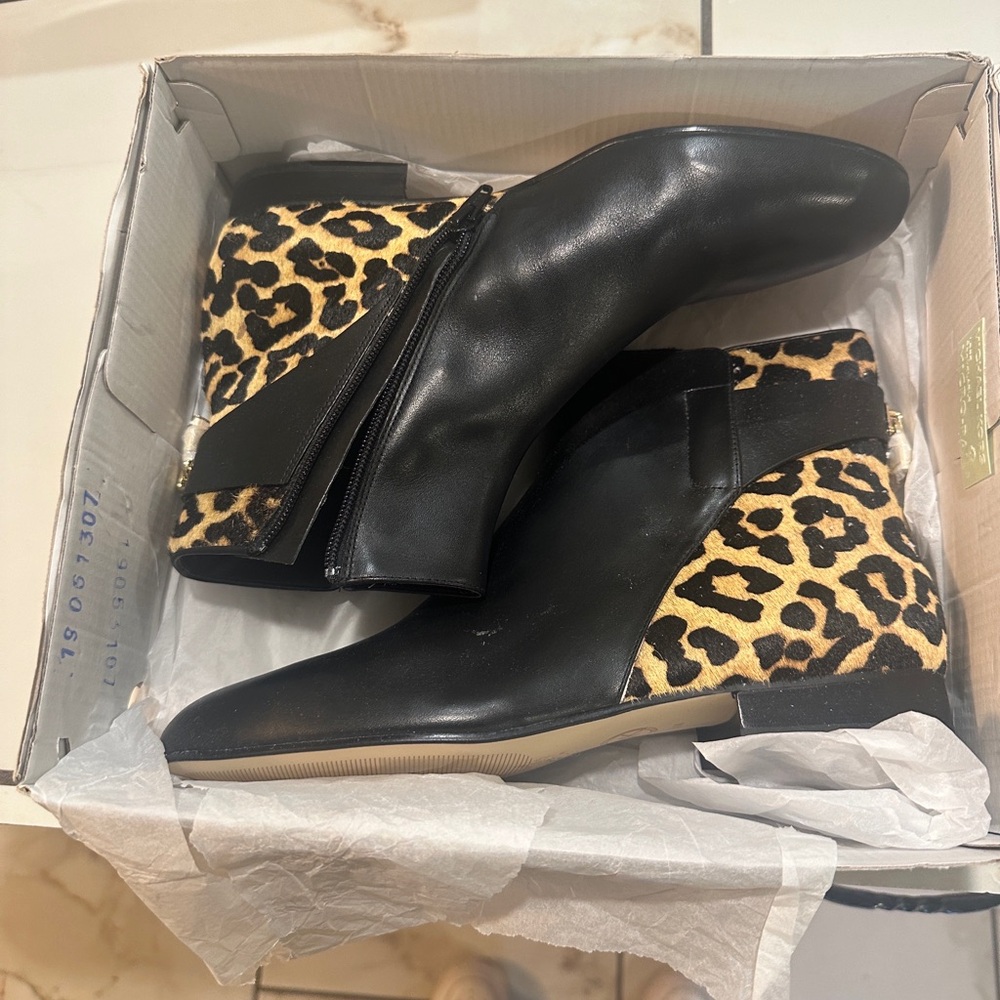 Michael Kors Black and Leopard Ankle Boots